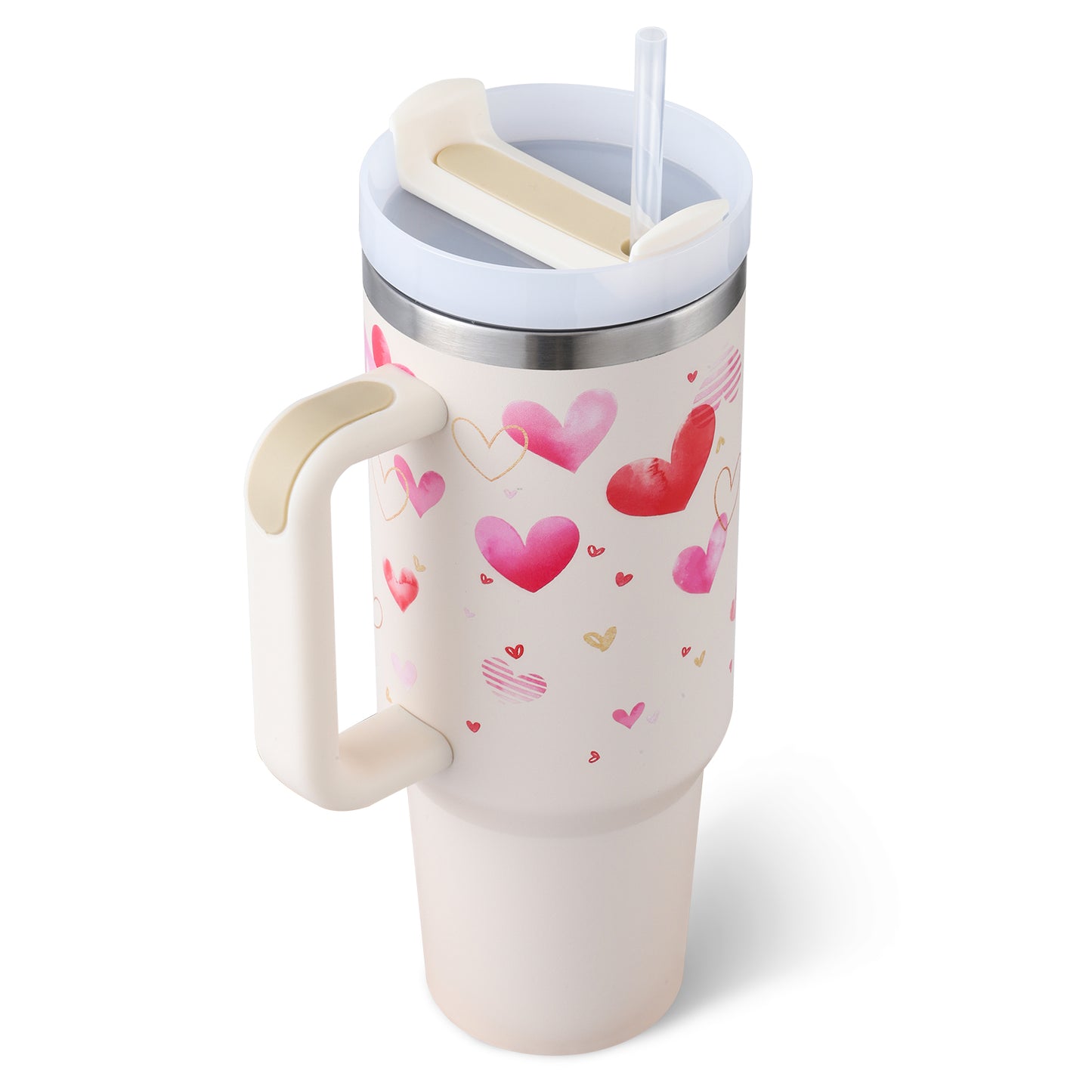 40 Oz Tumbler With Handle Straw Insulated, Stainless Steel Gifts For Valentines Lovers Suitable For Car Gym Office Travel