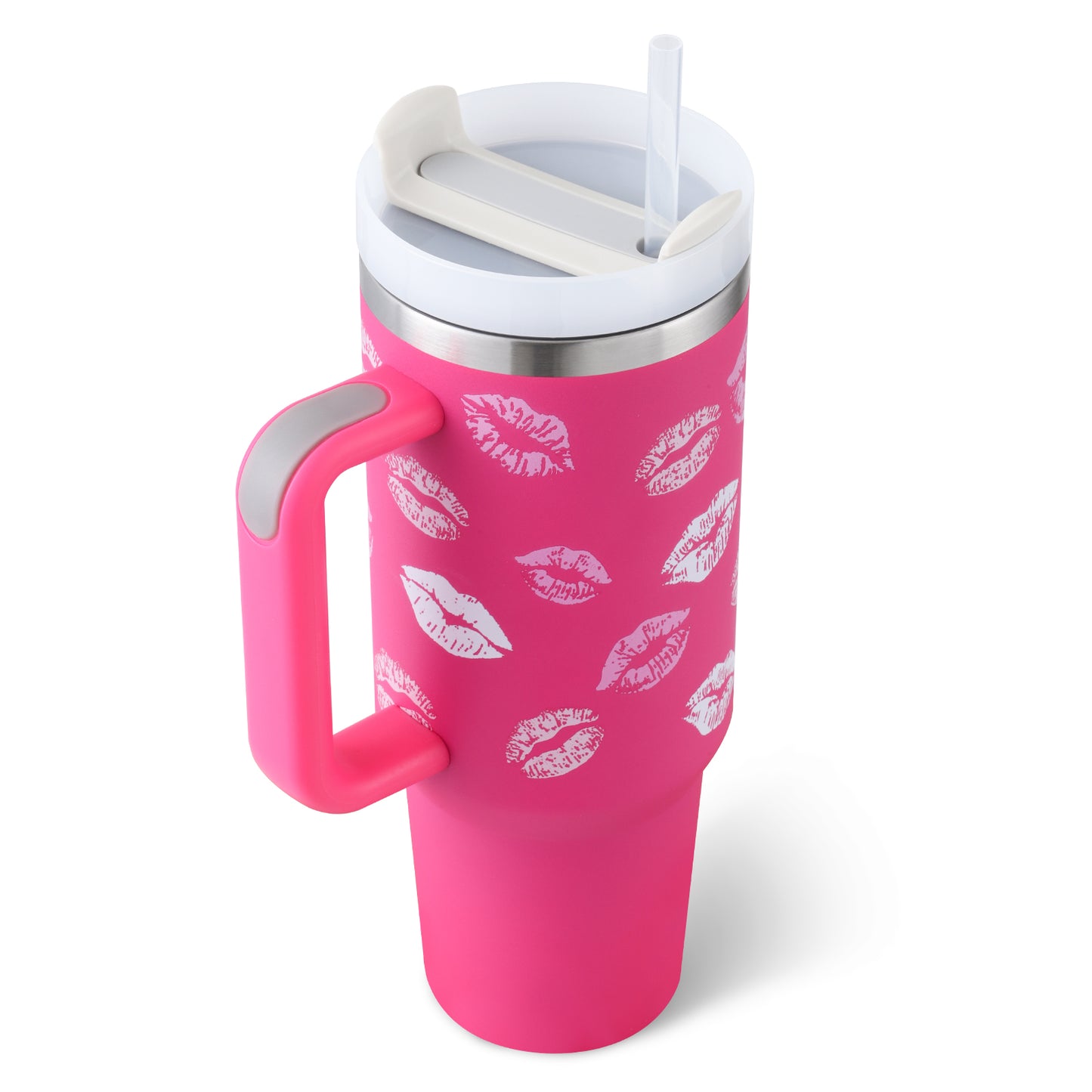 40 Oz Tumbler With Handle Straw Insulated, Stainless Steel Gifts For Valentines Lovers Suitable For Car Gym Office Travel