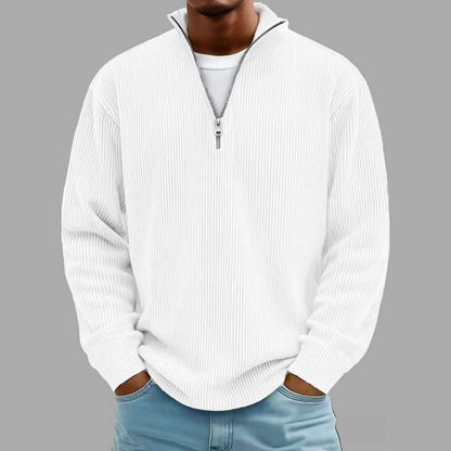 Corduroy Zipper Stand Collar Sweatshirt Fashion Warm Solid Color Long Sleeve Top Men's Casual Polo Shirt Clothing
